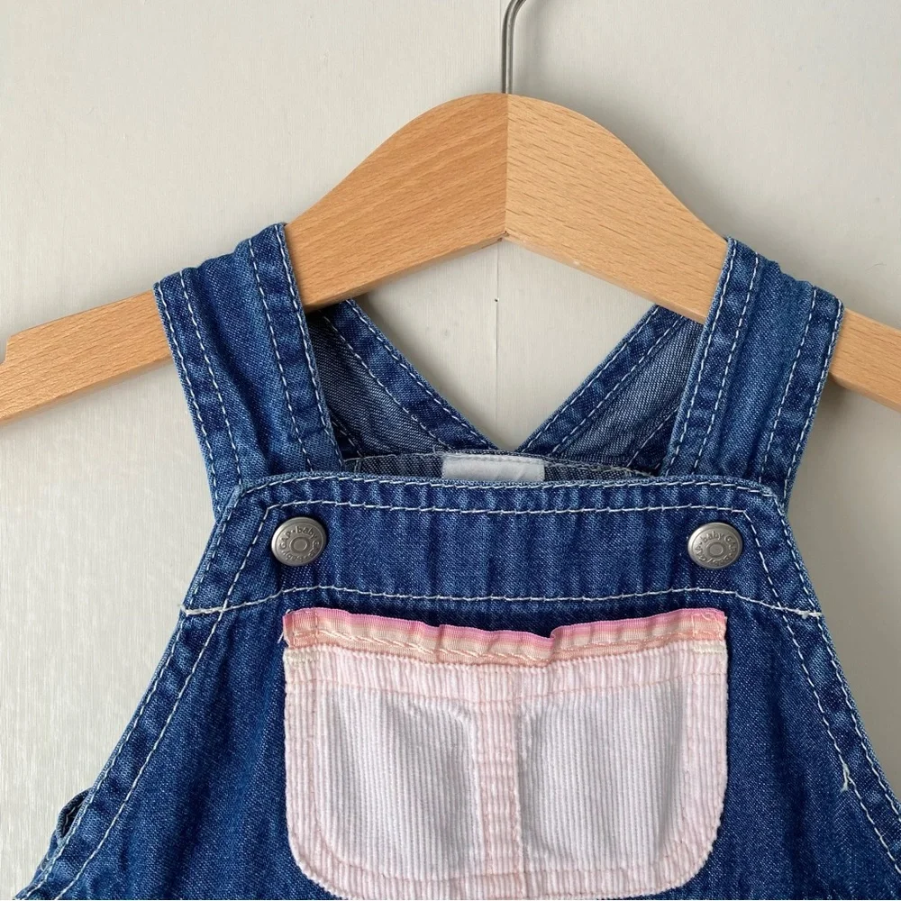 Vintage Y2K GAP Embroidered Tea Party Cotton Denim Overall Dress 0-3M